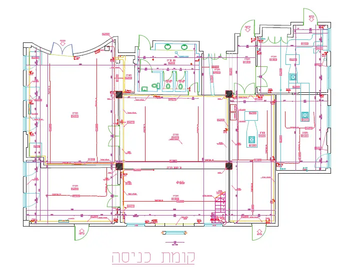 שרטוט אדריכלי בקובץ אוטוקאד שהופק במחשב מסקיצה ידנית על נייר.
